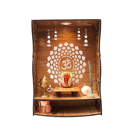 Real Wood Art Aaradhya Mandir Brown Wall Mounted Wooden Temple for Home, Office