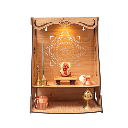 Real Wood Art Tej Mandir Brown Wall Mounted Wooden Temple for Home, Office