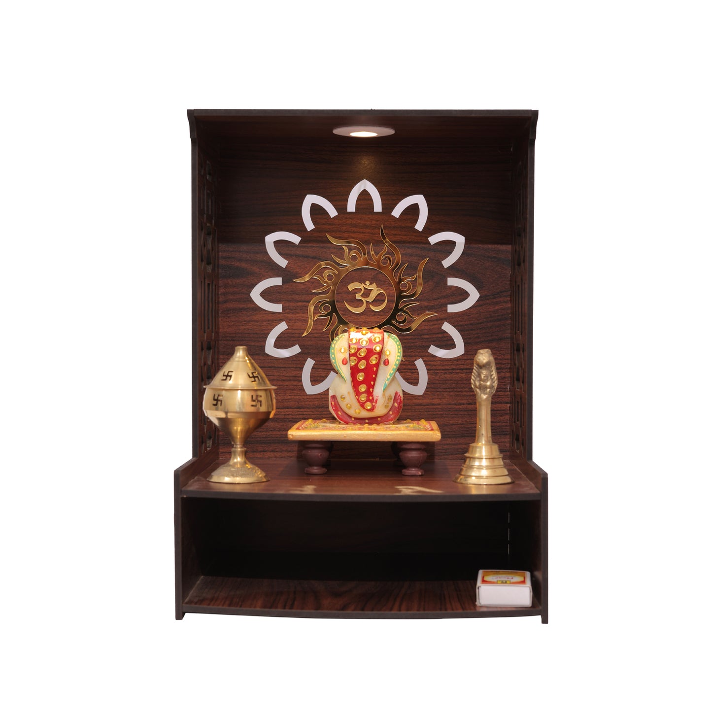 Real Wood Art Samridhi Mandir Brown Wall Mounted Wooden Temple for Home,Office