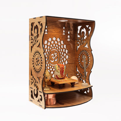 Real Wood Art Aaradhya Mandir Brown Wall Mounted Wooden Temple for Home, Office