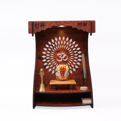 Real Wood Art Dhyana Mandir Brown Wall Mounted Wooden Temple for Home, Office