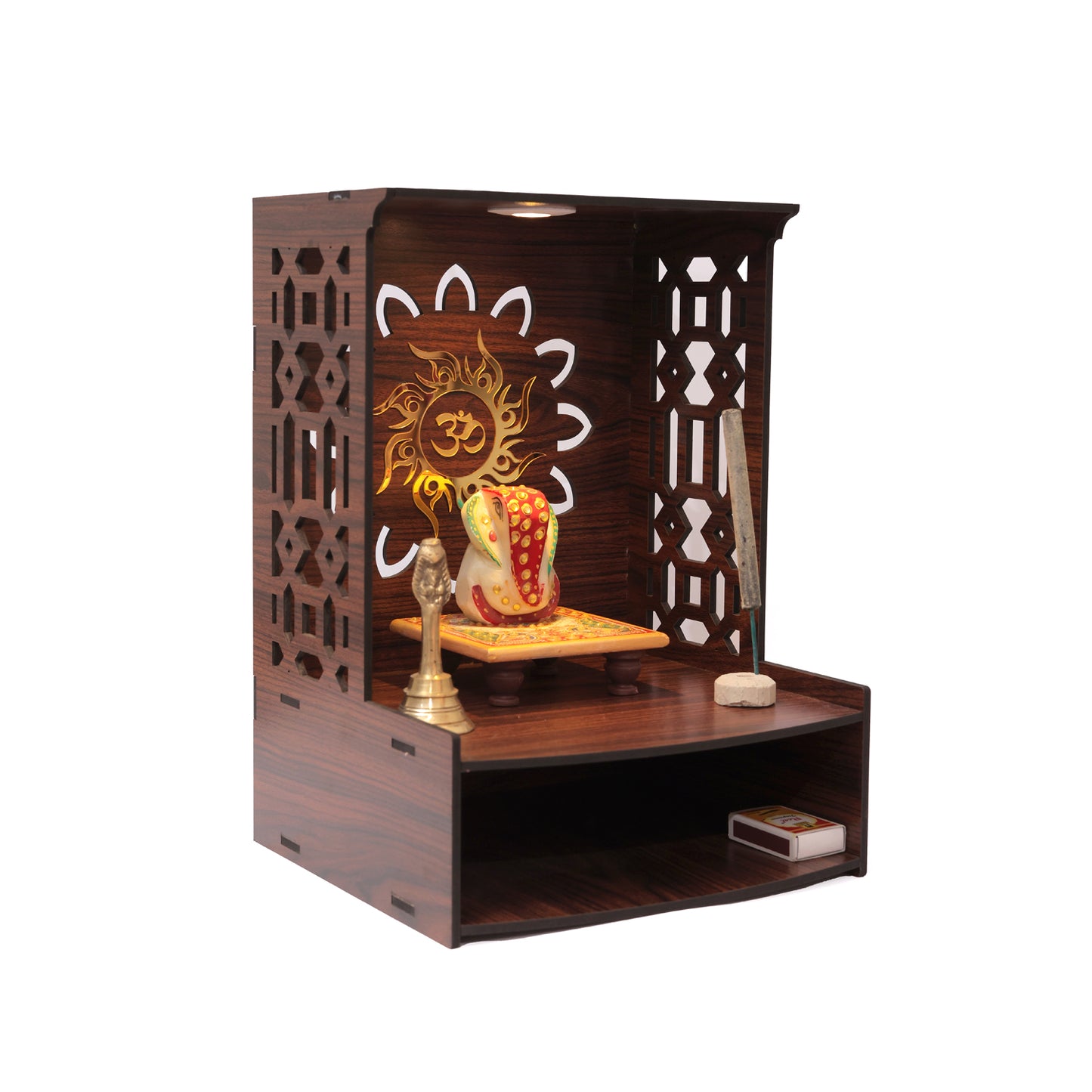 Real Wood Art Samridhi Mandir Brown Wall Mounted Wooden Temple for Home,Office