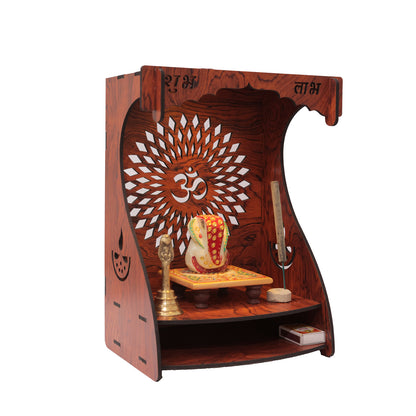 Real Wood Art Dhyana Mandir Brown Wall Mounted Wooden Temple for Home, Office