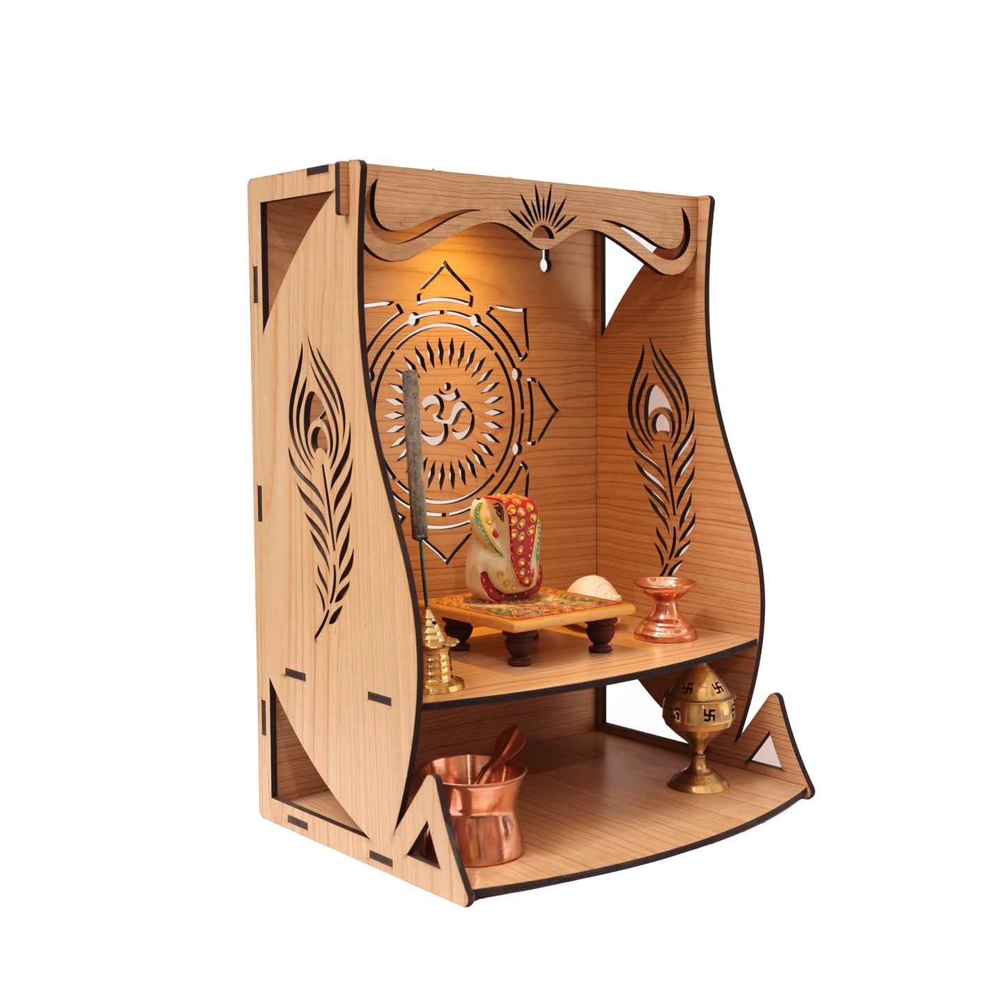 Real Wood Art Tej Mandir Brown Wall Mounted Wooden Temple for Home, Office