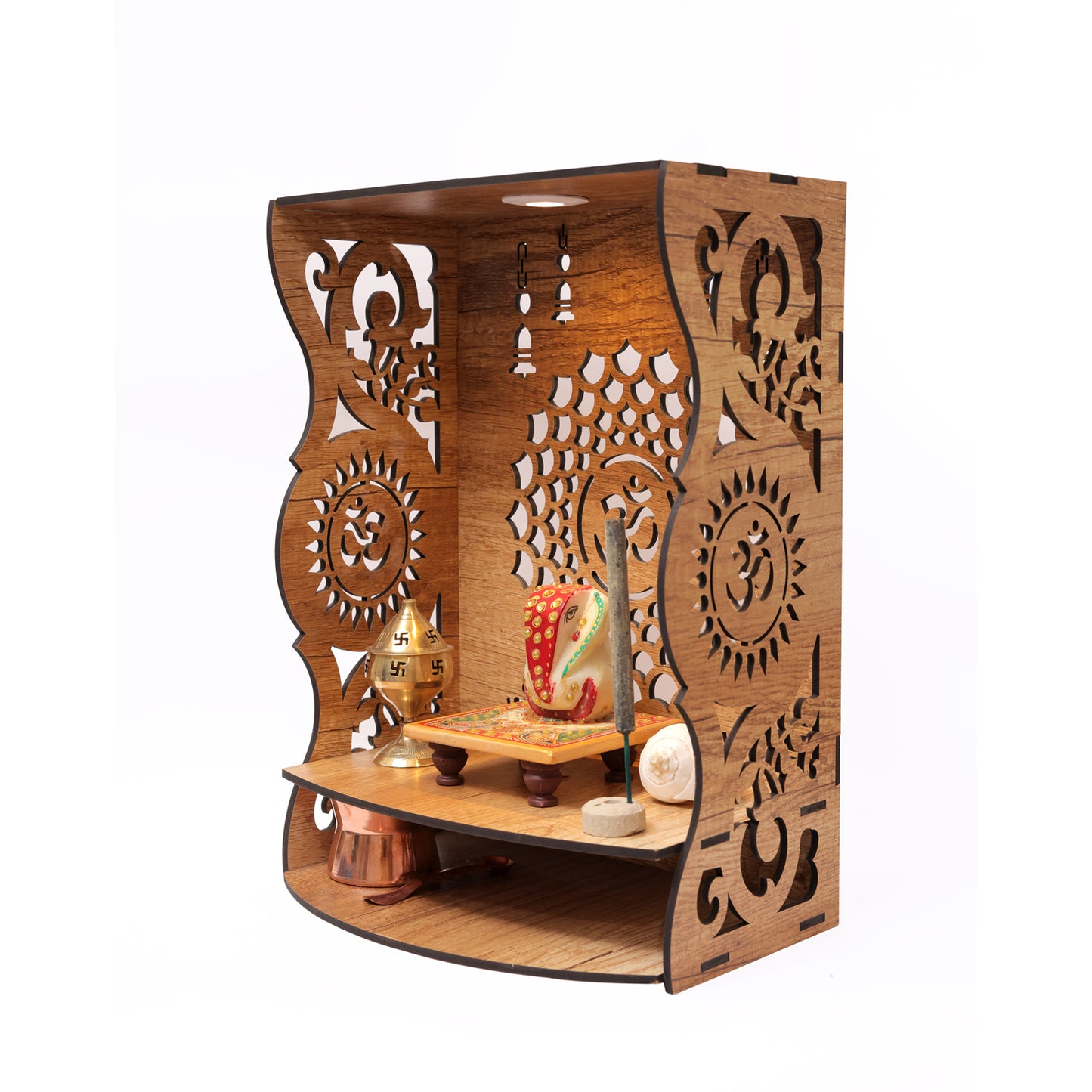 Real Wood Art Aaradhya Mandir Brown Wall Mounted Wooden Temple for Home, Office