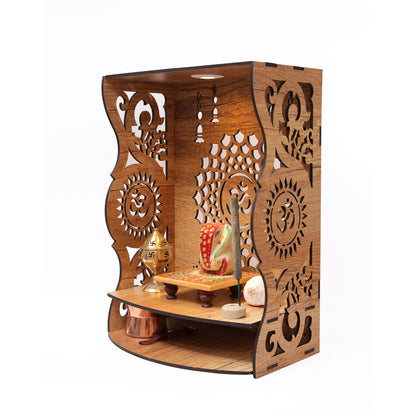 Real Wood Art Aaradhya Mandir Brown Wall Mounted Wooden Temple for Home, Office
