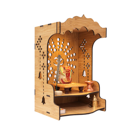 Real Wood Art Shanti Mandir Brown Wall Mounted Wooden Temple for Home,Office