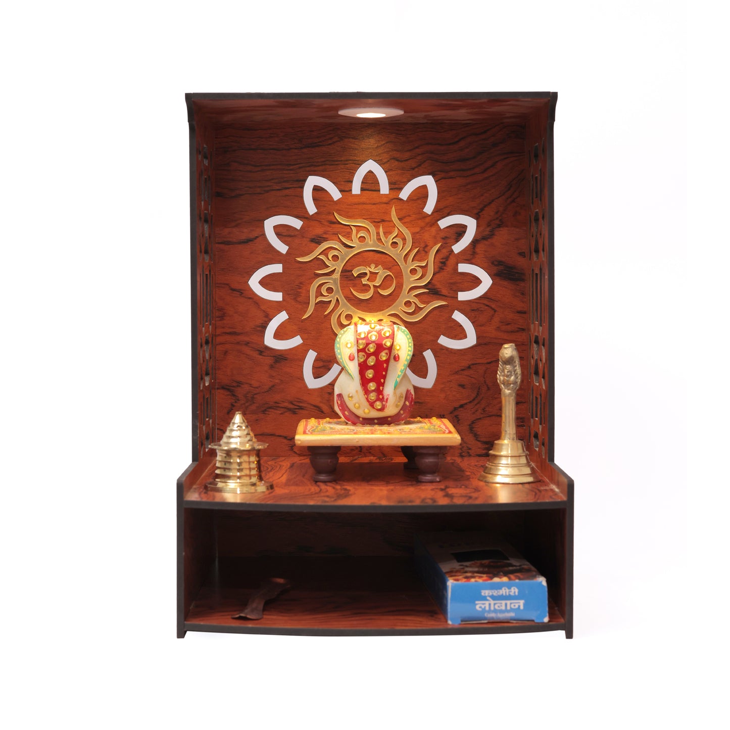 Real Wood Art Samridhi Mandir Brown Wall Mounted Wooden Temple for Home,Office