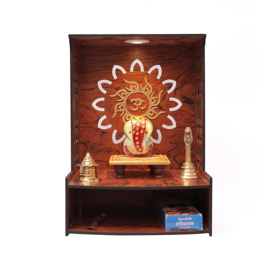 Real Wood Art Samridhi Mandir Brown Wall Mounted Wooden Temple for Home,Office