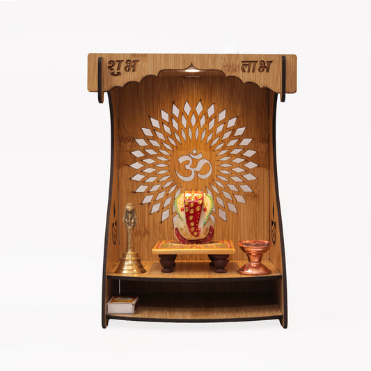 Real Wood Art Dhyana Mandir Brown Wall Mounted Wooden Temple for Home, Office