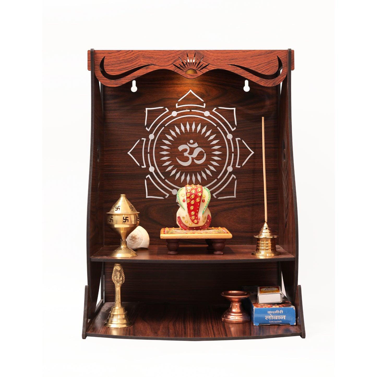 Real Wood Art Tej Mandir Brown Wall Mounted Wooden Temple for Home, Office