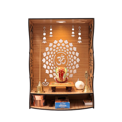 Real Wood Art Aaradhya Mandir Brown Wall Mounted Wooden Temple for Home, Office