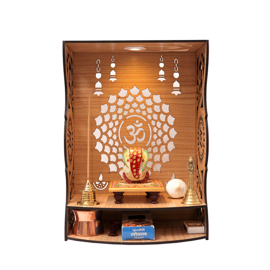 Real Wood Art Aaradhya Mandir Brown Wall Mounted Wooden Temple for Home, Office