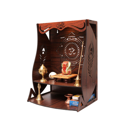 Real Wood Art Tej Mandir Brown Wall Mounted Wooden Temple for Home, Office