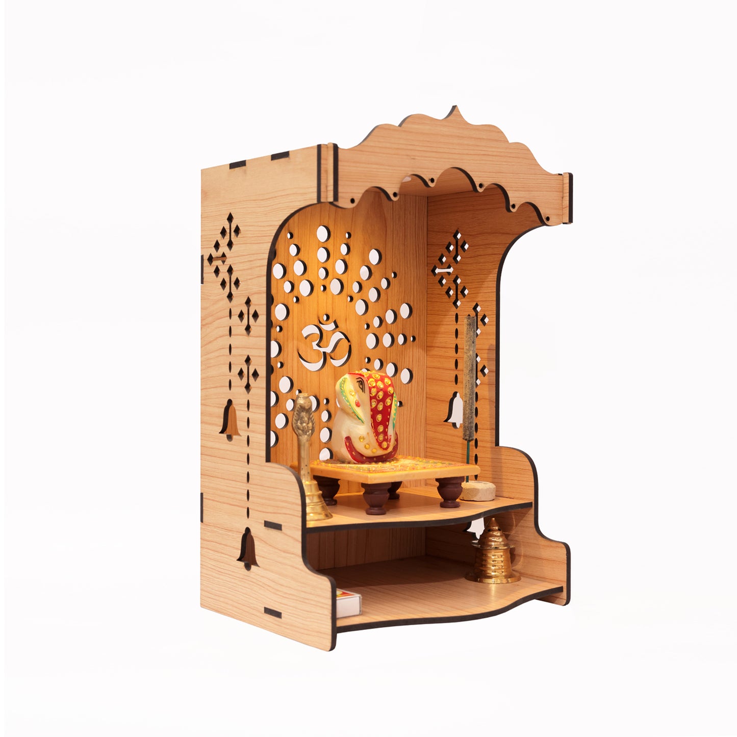 Real Wood Art Shanti Mandir Brown Wall Mounted Wooden Temple for Home,Office