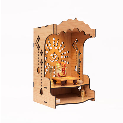 Real Wood Art Shanti Mandir Brown Wall Mounted Wooden Temple for Home,Office