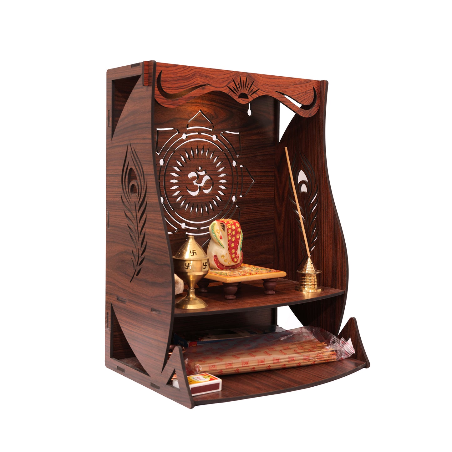 Real Wood Art Tej Mandir Brown Wall Mounted Wooden Temple for Home, Office
