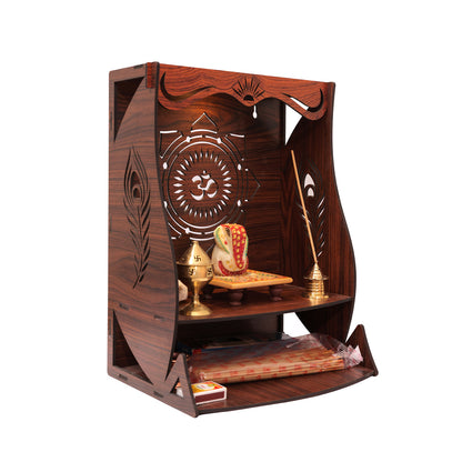 Real Wood Art Tej Mandir Brown Wall Mounted Wooden Temple for Home, Office
