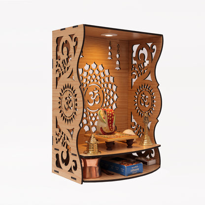 Real Wood Art Aaradhya Mandir Brown Wall Mounted Wooden Temple for Home, Office