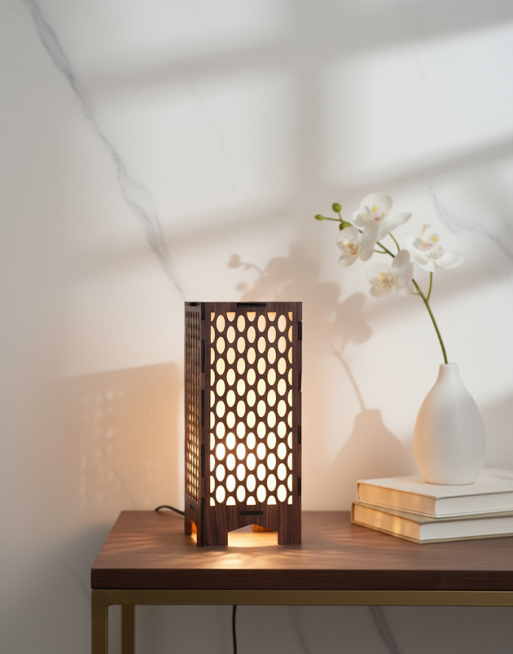 Real Wood Art Radiant Hive Series Table Lamp 11cmX11cmx26cm