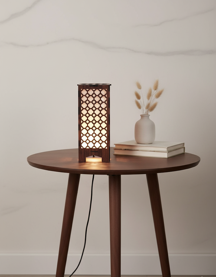 Real Wood Art Mahogany Grille Series Table Lamp 11cmX11cmX26cm