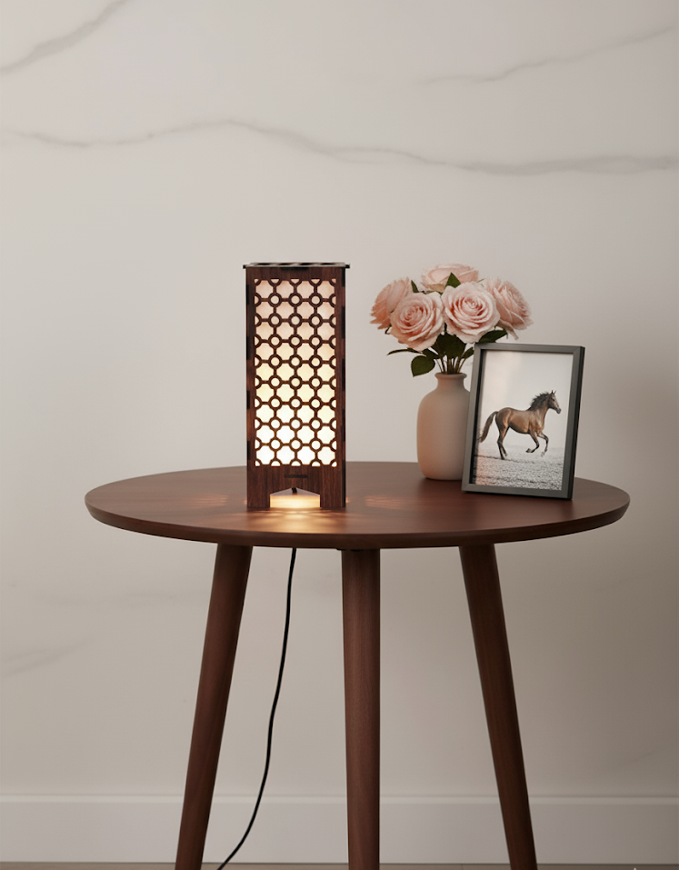 Real Wood Art Mahogany Grille Series Table Lamp 11cmX11cmX26cm