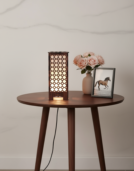Real Wood Art Mahogany Grille Series Table Lamp 11cmX11cmX26cm