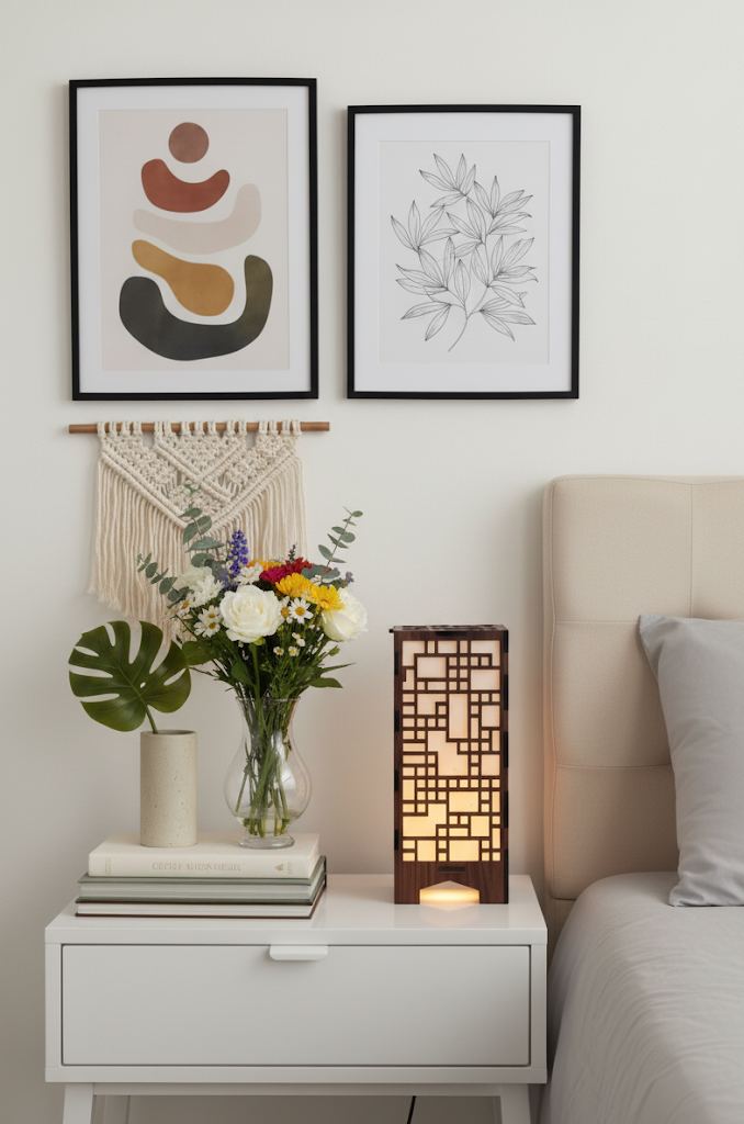 Real Wood Art Trellis Block Series Table Lamp 11cmx11cmx26cm