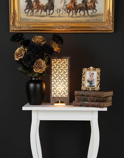 Real Wood Art Fret Block Series Table Lamp 11cmx11cmx26cm