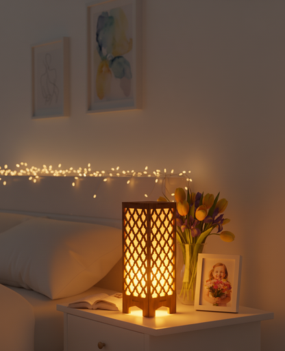 Real Wood Art Zen Grid Series Table Lamp 11cmx11cmx26cm