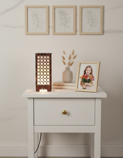 Real Wood Art Mahogany Grille Series Table Lamp 11cmX11cmX26cm