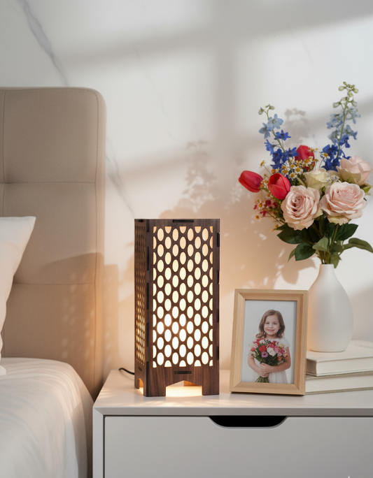 Real Wood Art Radiant Hive Series Table Lamp 11cmX11cmx26cm