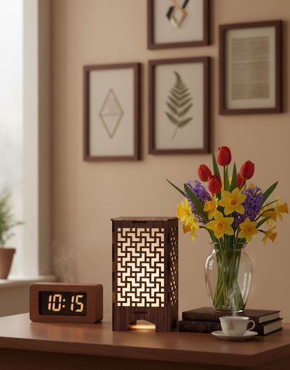 Real Wood Art Fret Block Series Table Lamp 11cmx11cmx20cm