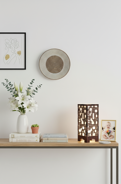 Real Wood Art Trellis Block Series Table Lamp 11cmx11cmx20cm
