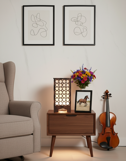 Real Wood Art Mahogany Grille Series Table Lamp 11cmX11cmX20cm