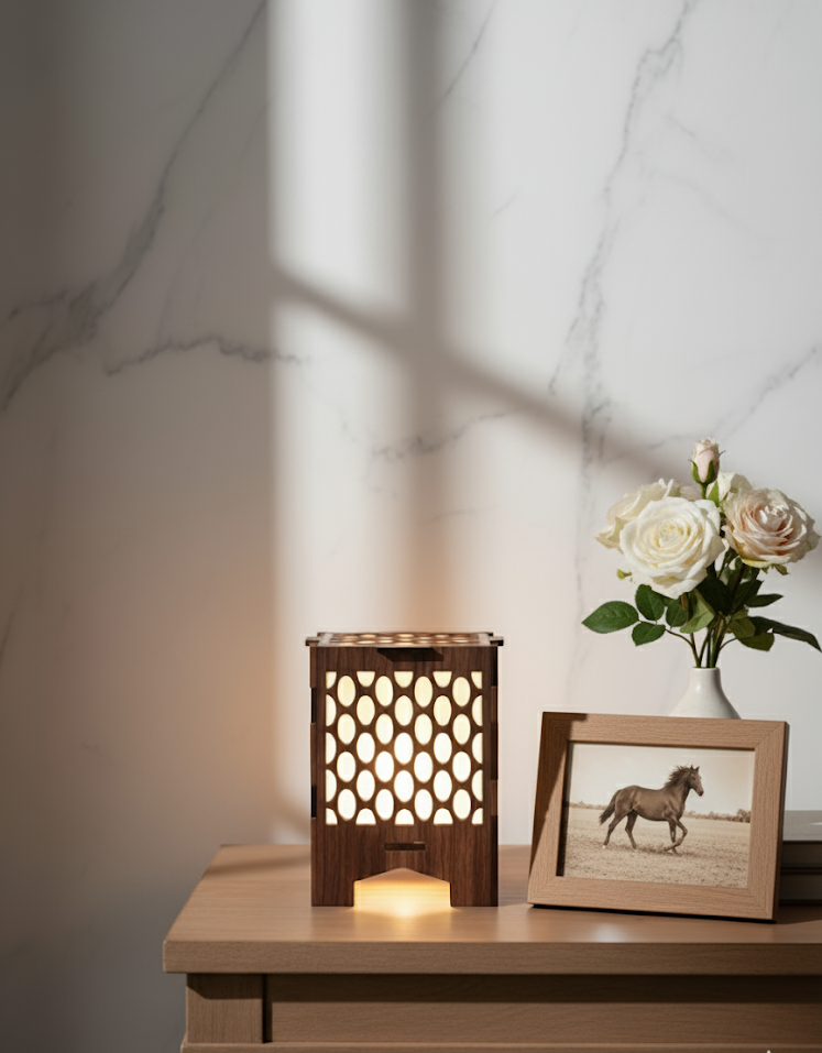 Real Wood Art Radiant Hive Series Table Lamp 11cmX11cmx15cm