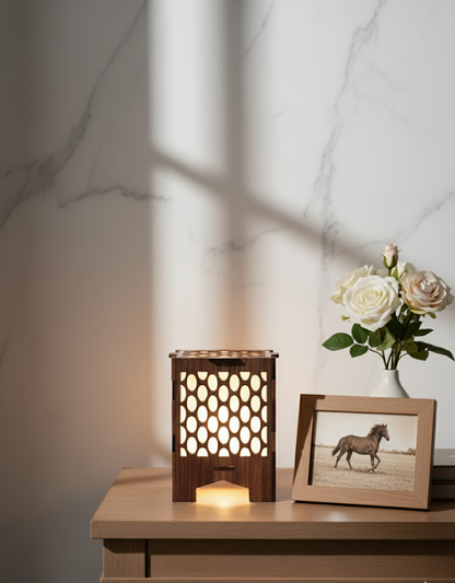 Real Wood Art Radiant Hive Series Table Lamp 11cmX11cmx15cm