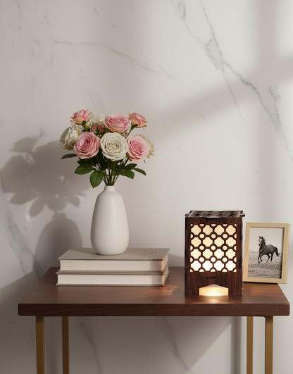 Real Wood Art Mahogany Grille Series Table Lamp 11cmX11cmX15cm