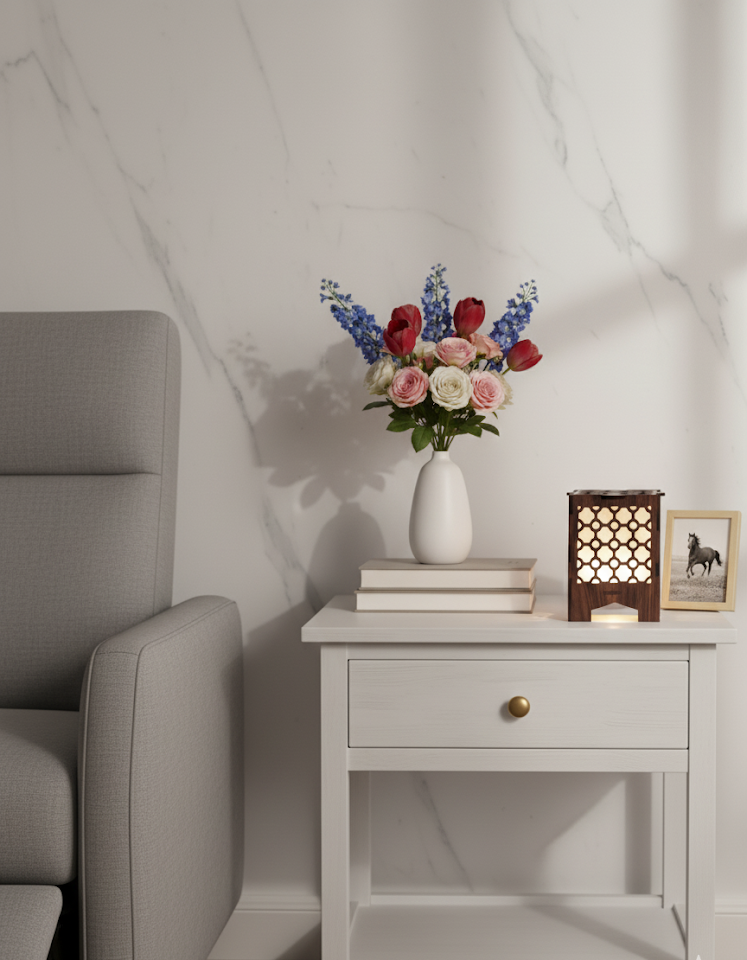 Real Wood Art Mahogany Grille Series Table Lamp 11cmX11cmX15cm