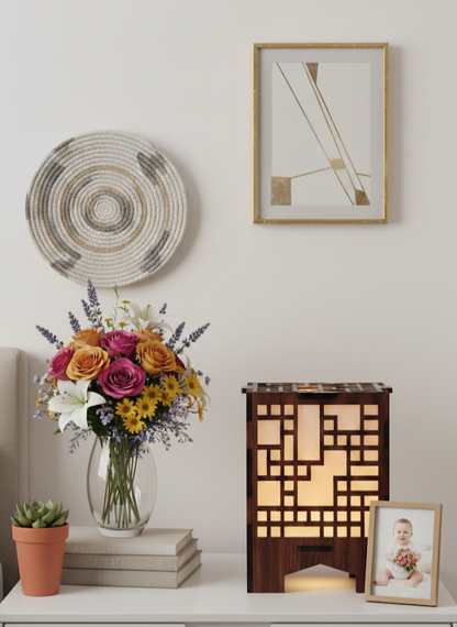 Real Wood Art Trellis Block Series Table Lamp 11cmx11cmx15cm