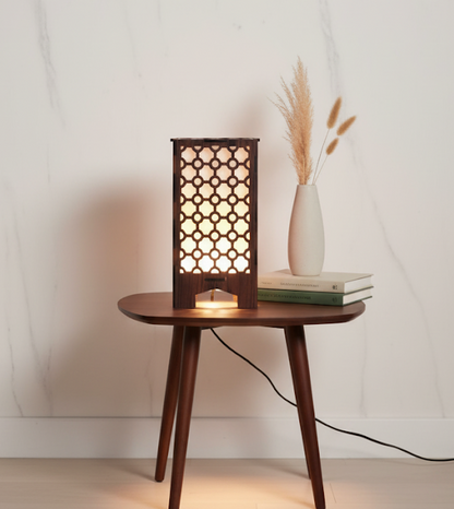 Real Wood Art Mahogany Grille Series Table Lamp 11cmX11cmX20cm