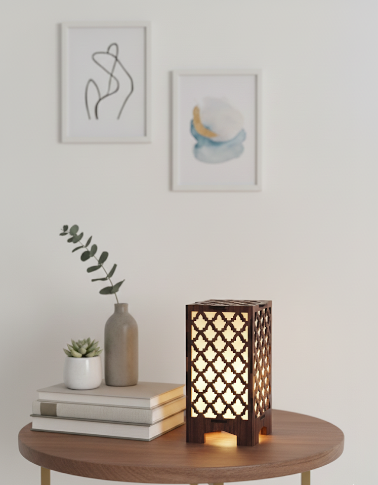 Real Wood Art Zen Grid Series Table Lamp 11cmx11cmx20cm