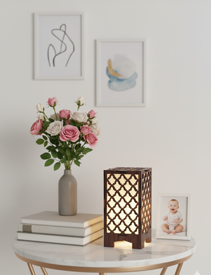 Real Wood Art Zen Grid Series Table Lamp 11cmx11cmx20cm