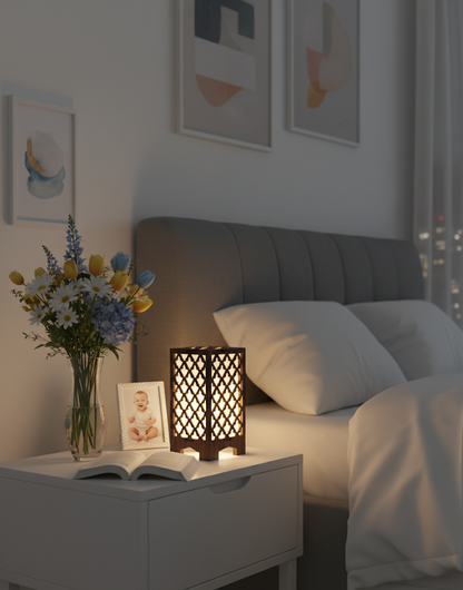 Real Wood Art Zen Grid Series Table Lamp 11cmx11cmx20cm