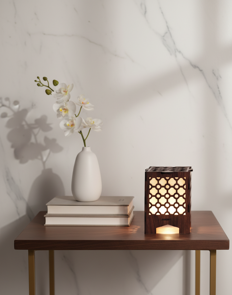 Real Wood Art Mahogany Grille Series Table Lamp 11cmX11cmX15cm