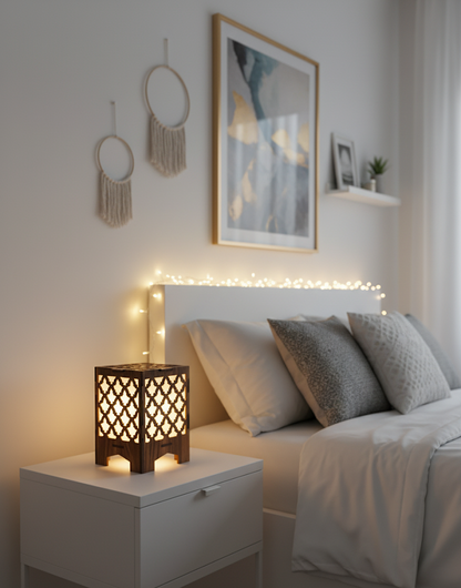 Real Wood Art Zen Grid Series Table Lamp 11cmx11cmx15cm