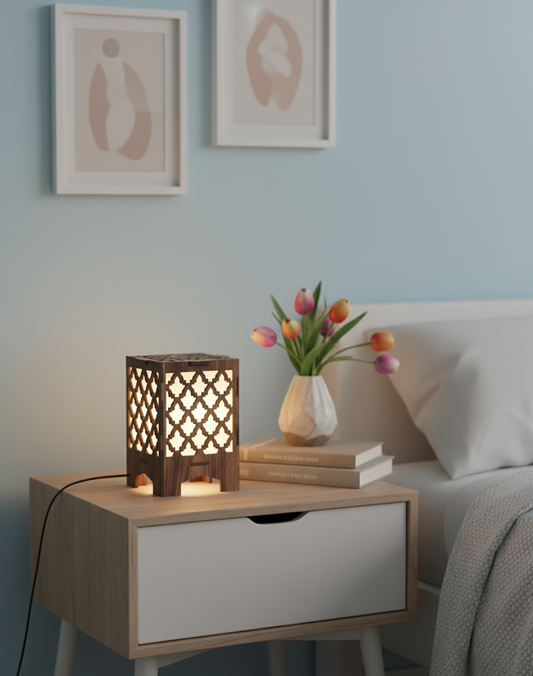 Real Wood Art Zen Grid Series Table Lamp 11cmx11cmx15cm