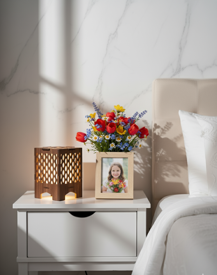 Real Wood Art Radiant Hive Series Table Lamp 11cmX11cmx15cm